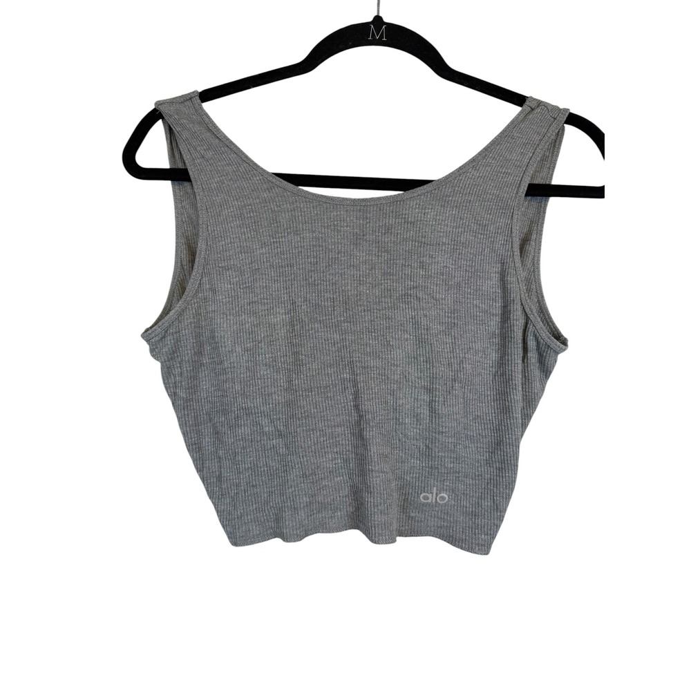 Alo Yoga Grey Ribbed Twist Back Crop Tank Top Athleisure Womens Small